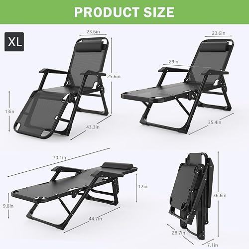Miniatura 2 de Suteck 3 in 1 Folding Lounge Chair, 29in XL 6+10 Positions Multifunctional Reclining Chairs wCushion, Chaise Lounge Outdoor Patio Recliner with