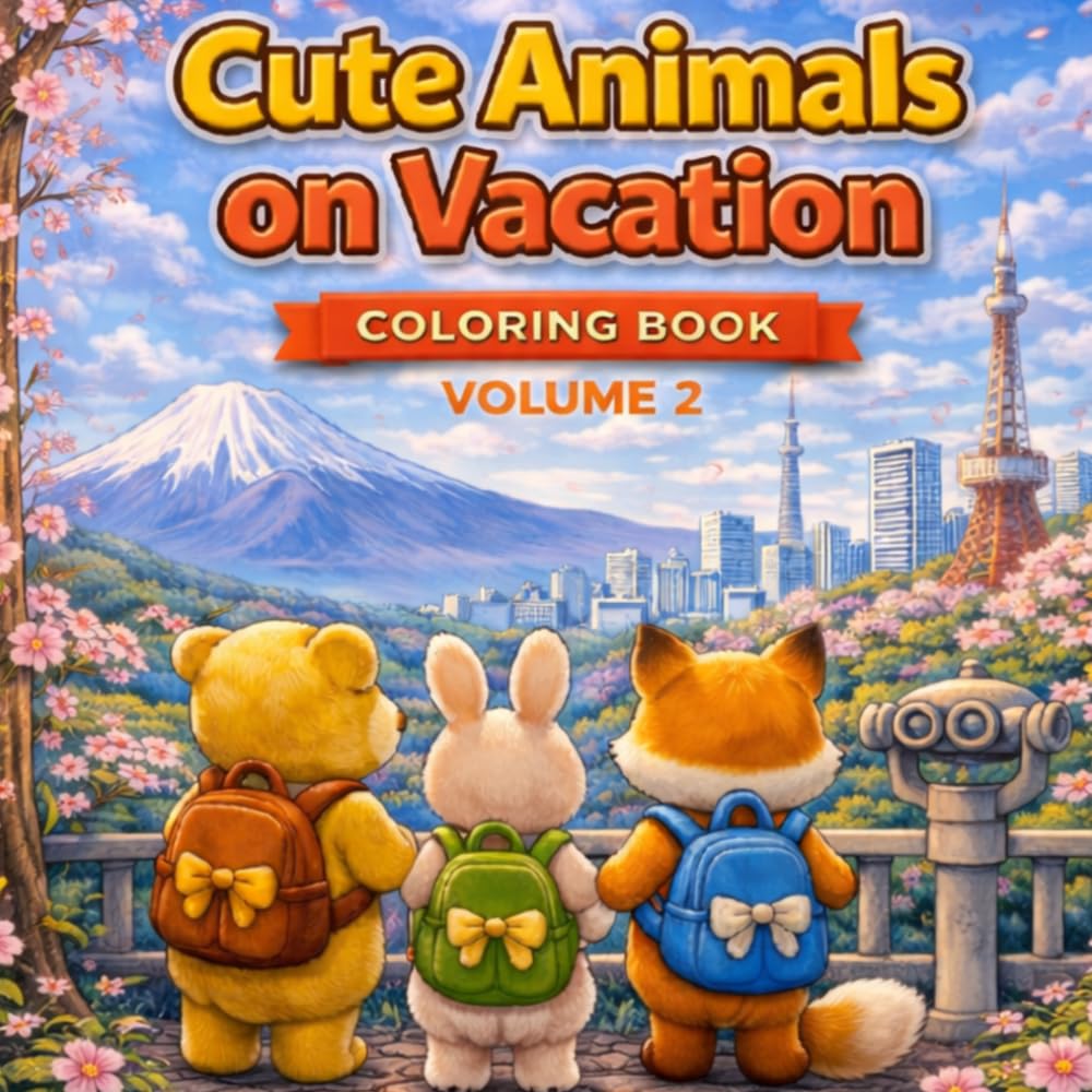 Cute Animals Coloring Book: Japan Adventures: 60 Cozy Coloring Pages