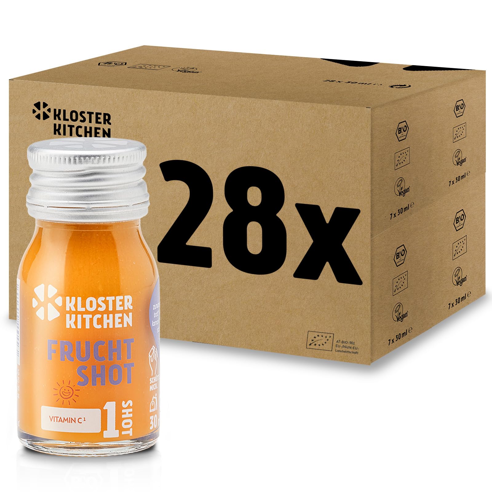 Kloster Kitchen zenzero biologico per bambini 1SHOT 28 x 30 ml con veri pezzi di zenzero I zenzero vegano in bottiglia di vetro da asporto I fruttato-morbido senza additivi e con dolcezza naturale