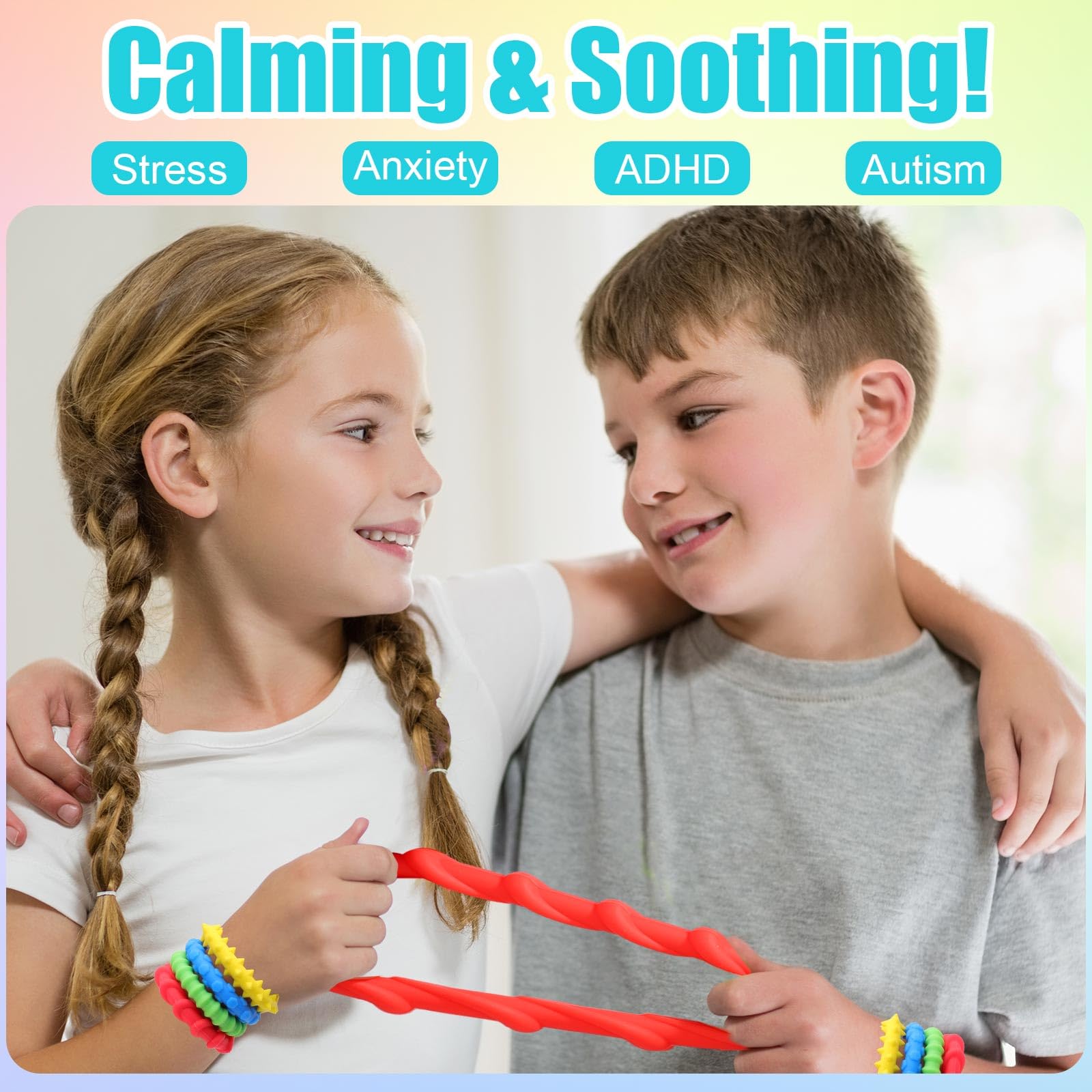 4szt Zabawki Sensoryczne Fidget, Sensoryczna Bransoletka z Teksturą dla Dzieci Uspokajająca i Cicha Rozciągliwa Zabawka Dotykowa Silikonowa dla Prezent dla Dziecka o Specjalnych Potrzebach