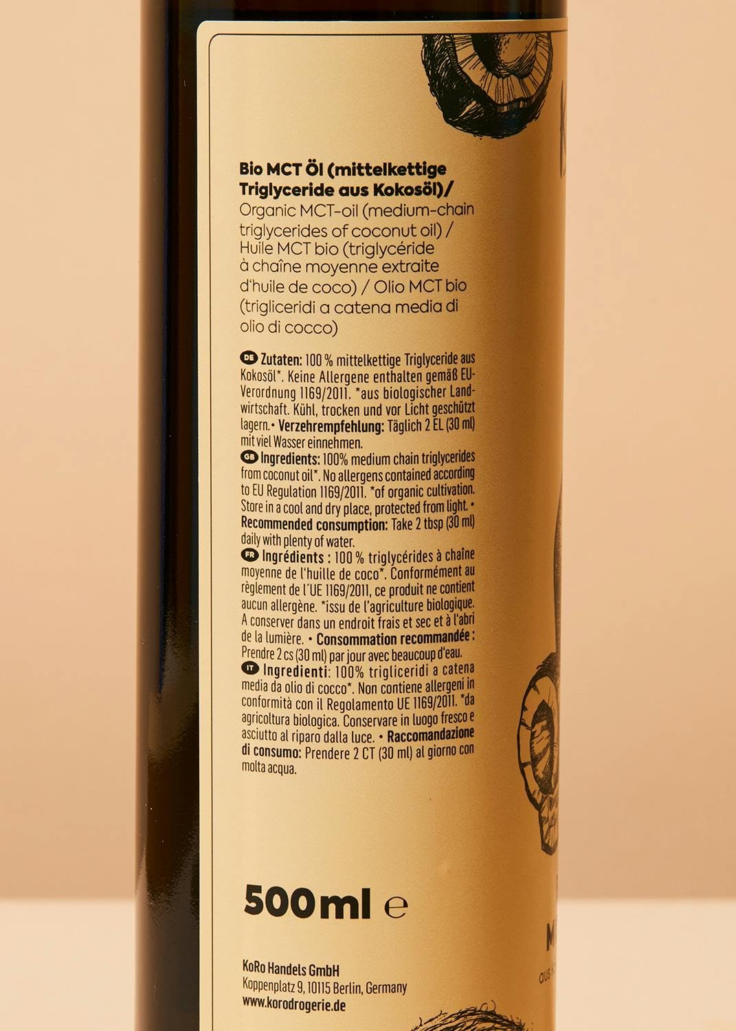 KoRo - Huile MCT 500 ml - Saveur neutre - Obtenue à partir d'huile de coco pure - Qualité biologique