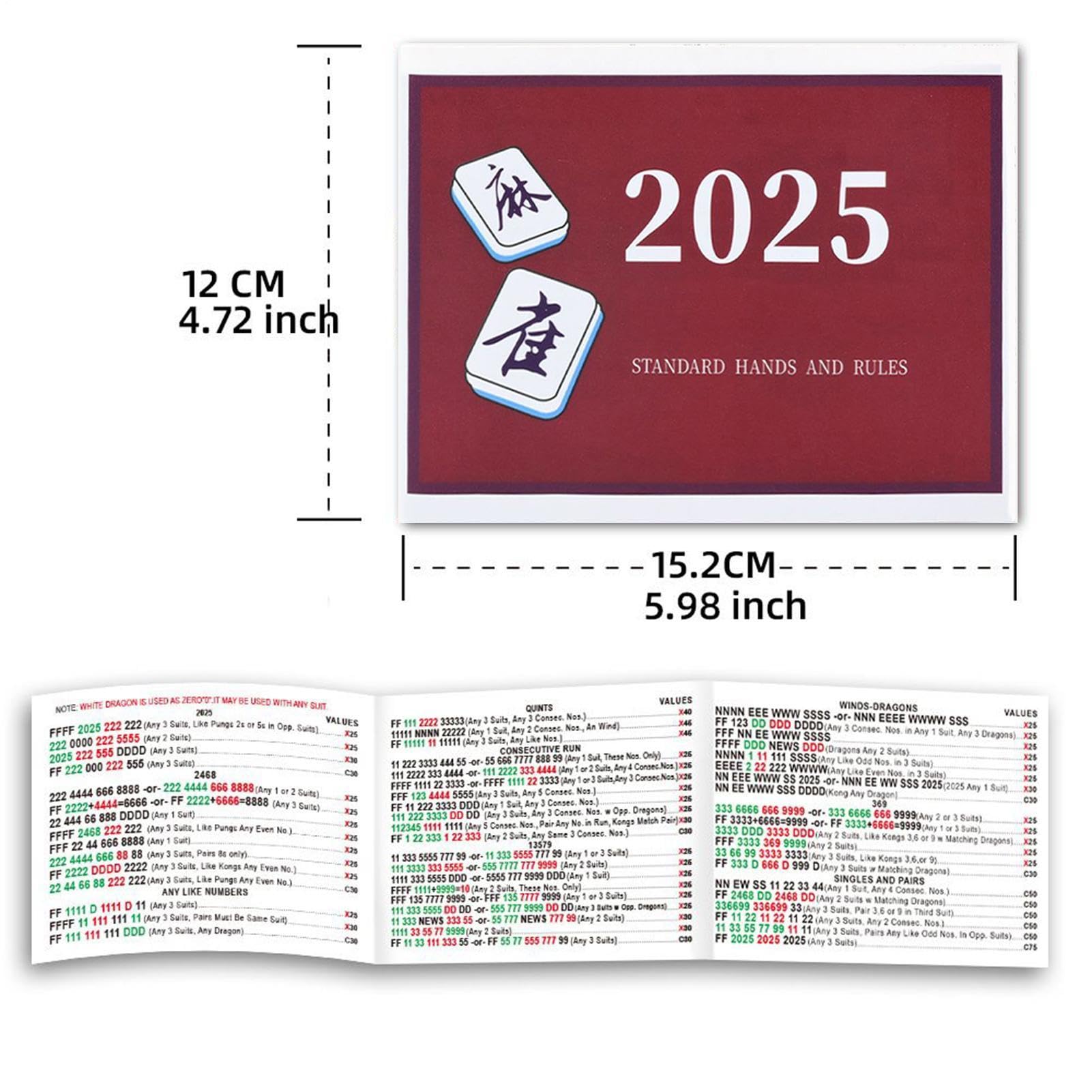 Tarjetas de Mahjong americanas impermeables: guía de puntuación de reglas 2025, manos impresas grandes con notas, papel laminado grueso con revestimiento, artículo interactivo de papelería, referencia