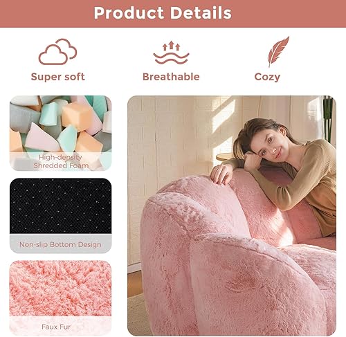 Miniatura 7 de MAXYOYO Bean Bag Chair for Adults, Loveseat Floral Shaped Bean Bag Sofa, Ultra Soft Love Seat Mini Sofa Couch, Faux Fur Reading Chair for Living