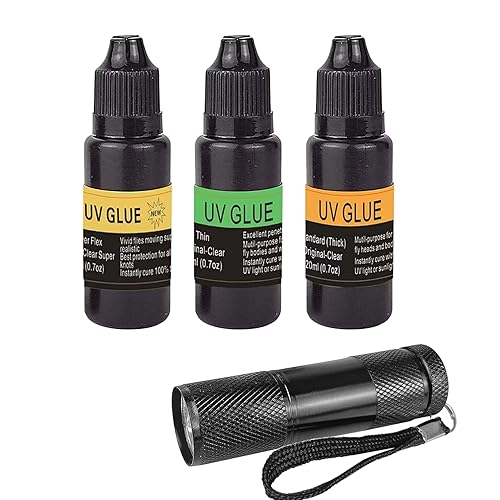 EUPHENG Resina UV para atar moscas con tres fórmulas gruesas, fina y súper flexible, pegamento para atar moscas para construir moscas, cabezas,