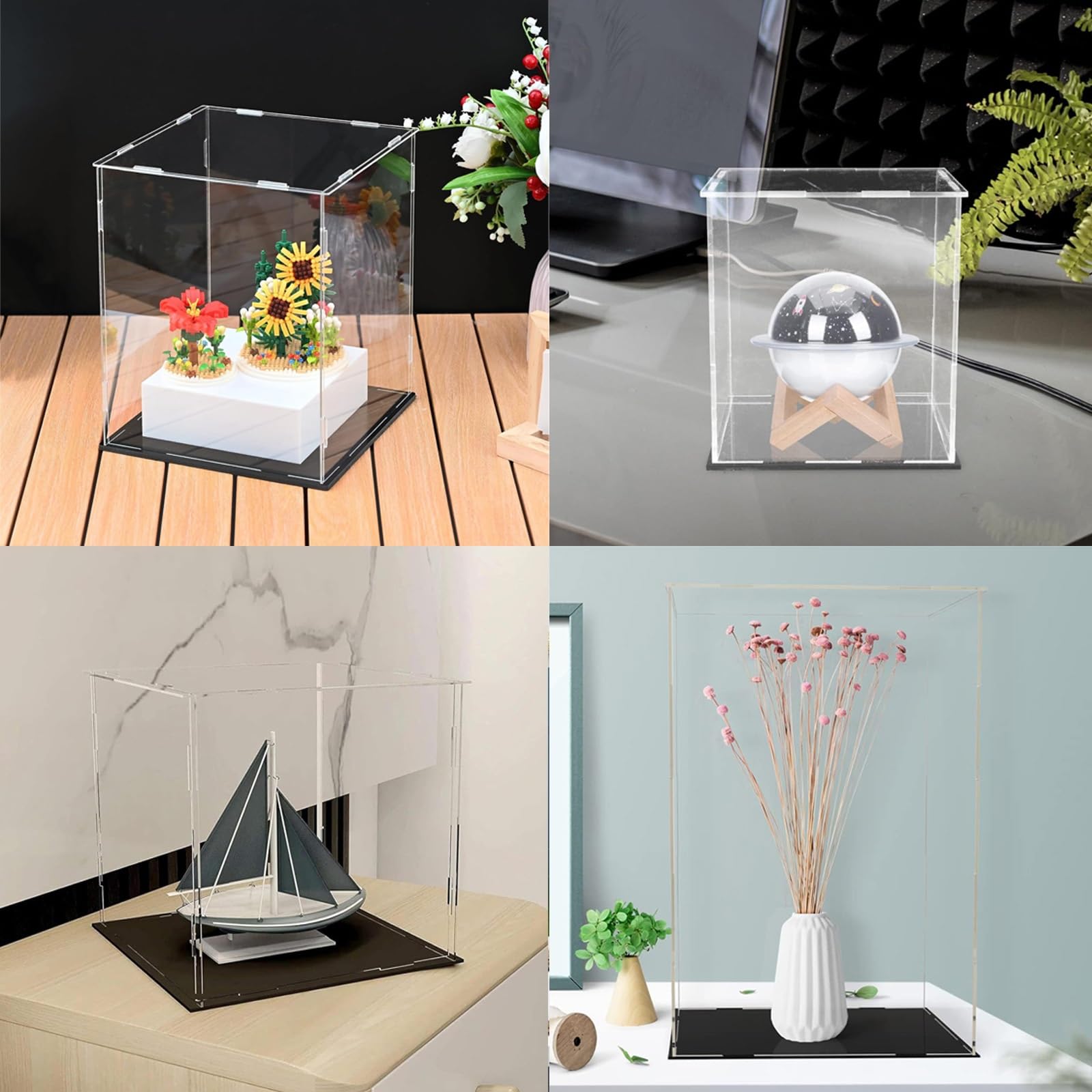 Cajas De Metacrilato Vitrina De Acrílico Transparente, Caja Organizadora para Encimera, Soporte Organizador A Prueba De Polvo con Base Negra, para Muñecas Y Figuras(H30cm,LxW 30x30cm)
