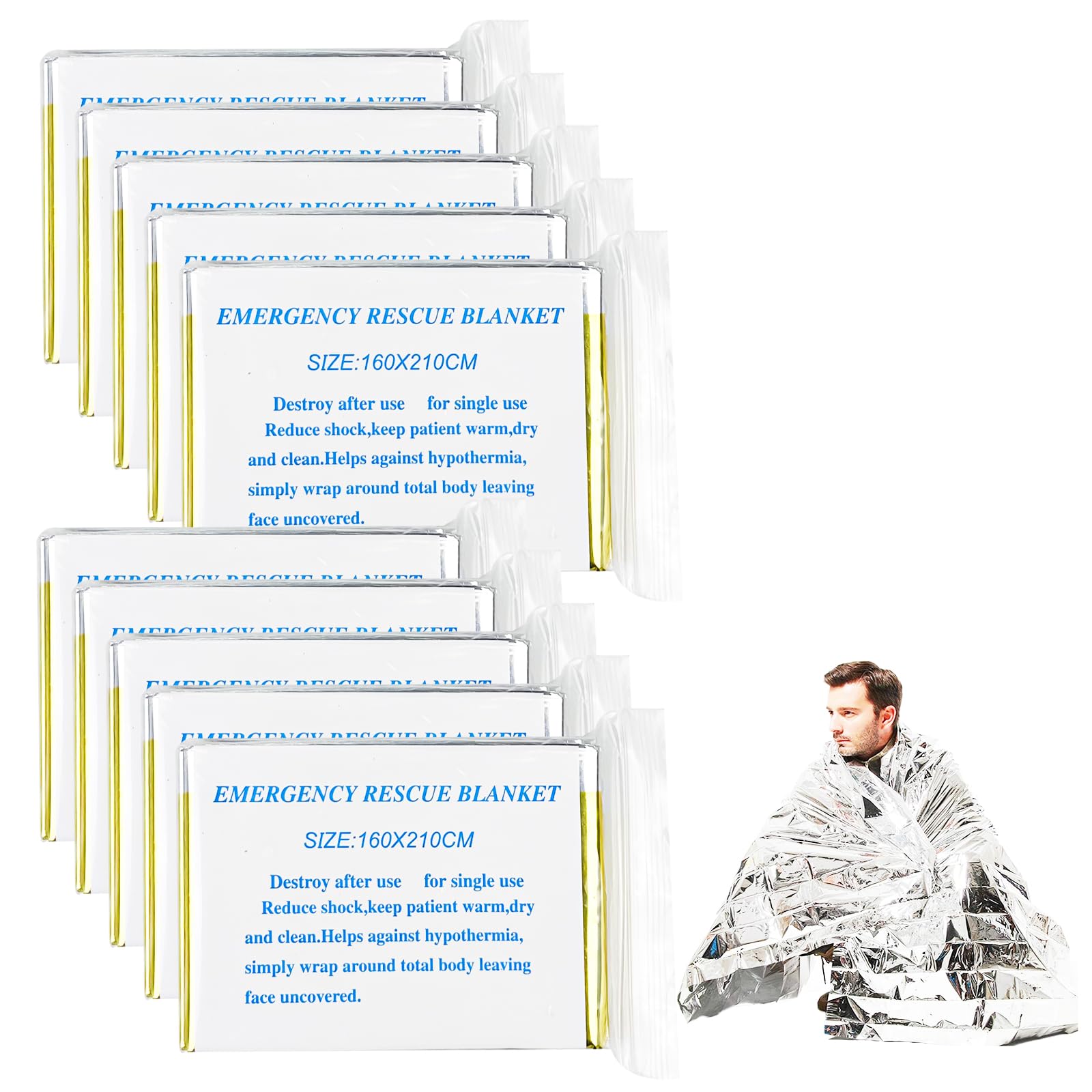 Traxenta 10pcs Emergency Blankets, Emergency Blankets, Survival Blankets