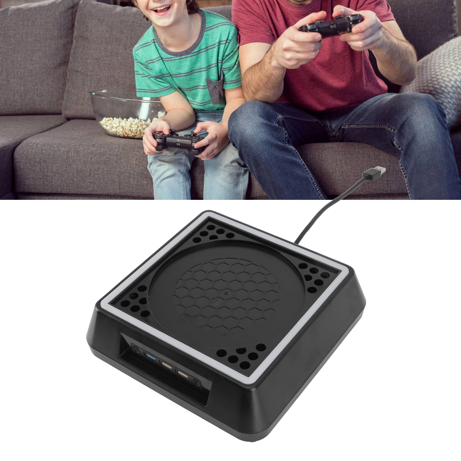 Ventilador de Refrigeración, de Refrigeración de la Consola, 3 Puertos USB 2.0, Velocidad Ajustable de los Ventiladores con Barra de Luz LED para Series X, Color Negro