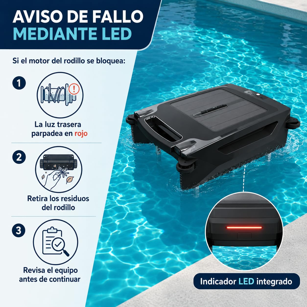 Skimmer Solare per Piscina, Robot per Piscina con Superficie d'Acqua Pulita per 10 Ore, Navigazione Intelligente, Parcheggio Automatico, Due Metodi di Ricarica, per Piscine Domestiche