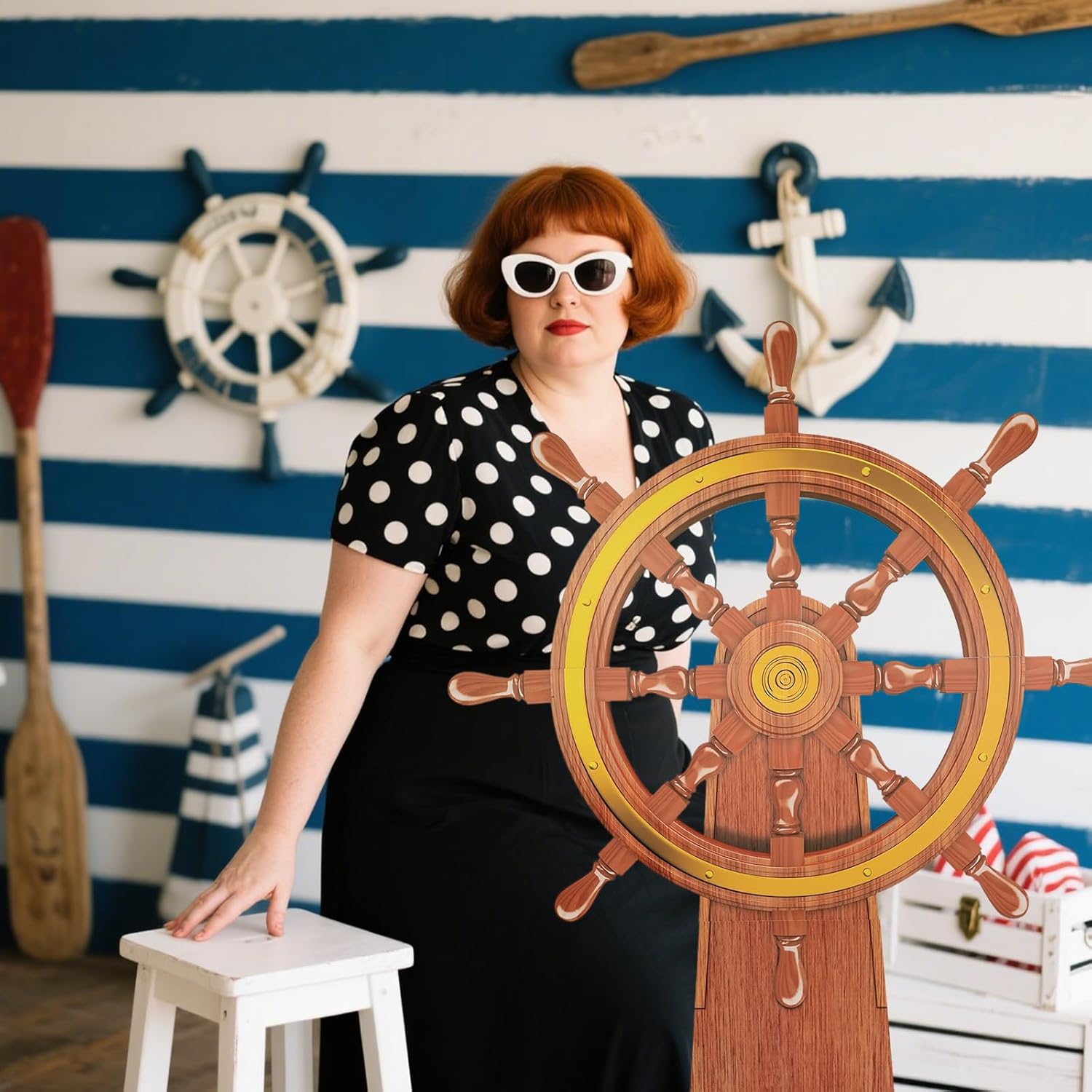 4 Feet Ship Wheel Cardboard Cutout Standup Nautical Party Decoration Large Pirate Ship Wheel Photography Prop Party Back Drops Halloween Decor