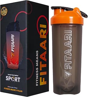 Fitaari Premium Shaker Plastic Bottle, Durable Leak-Proof Bottle for all your Workout needs - Mixing proteins, smoothies a... Price In India