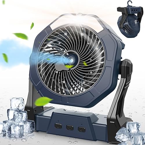 Ausic Ventiladores portátiles de niebla para exteriores, ventilador de enfriamiento al aire libre de 8.5 fl oz para patios, ventiladores recargables