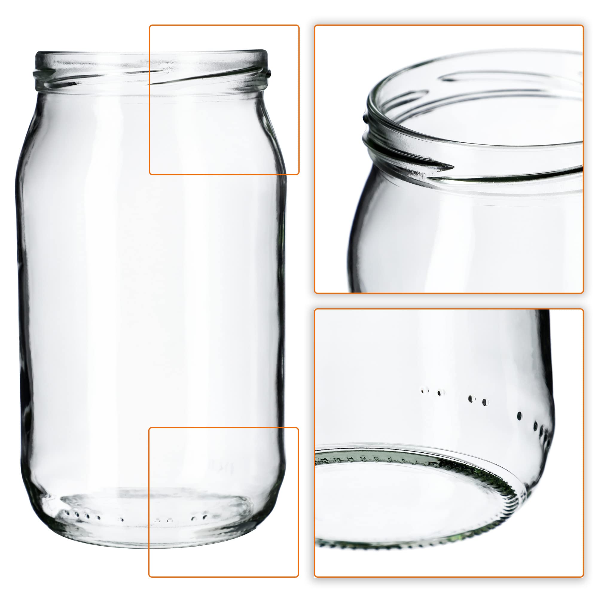 KADAX Set di 48 grandi barattoli in vetro 900ml Ø82 Nero Opaco – tappo a vite ermetico, per conserve, sottaceti, verdure lacto-fermentate e marmellate fatte in casa