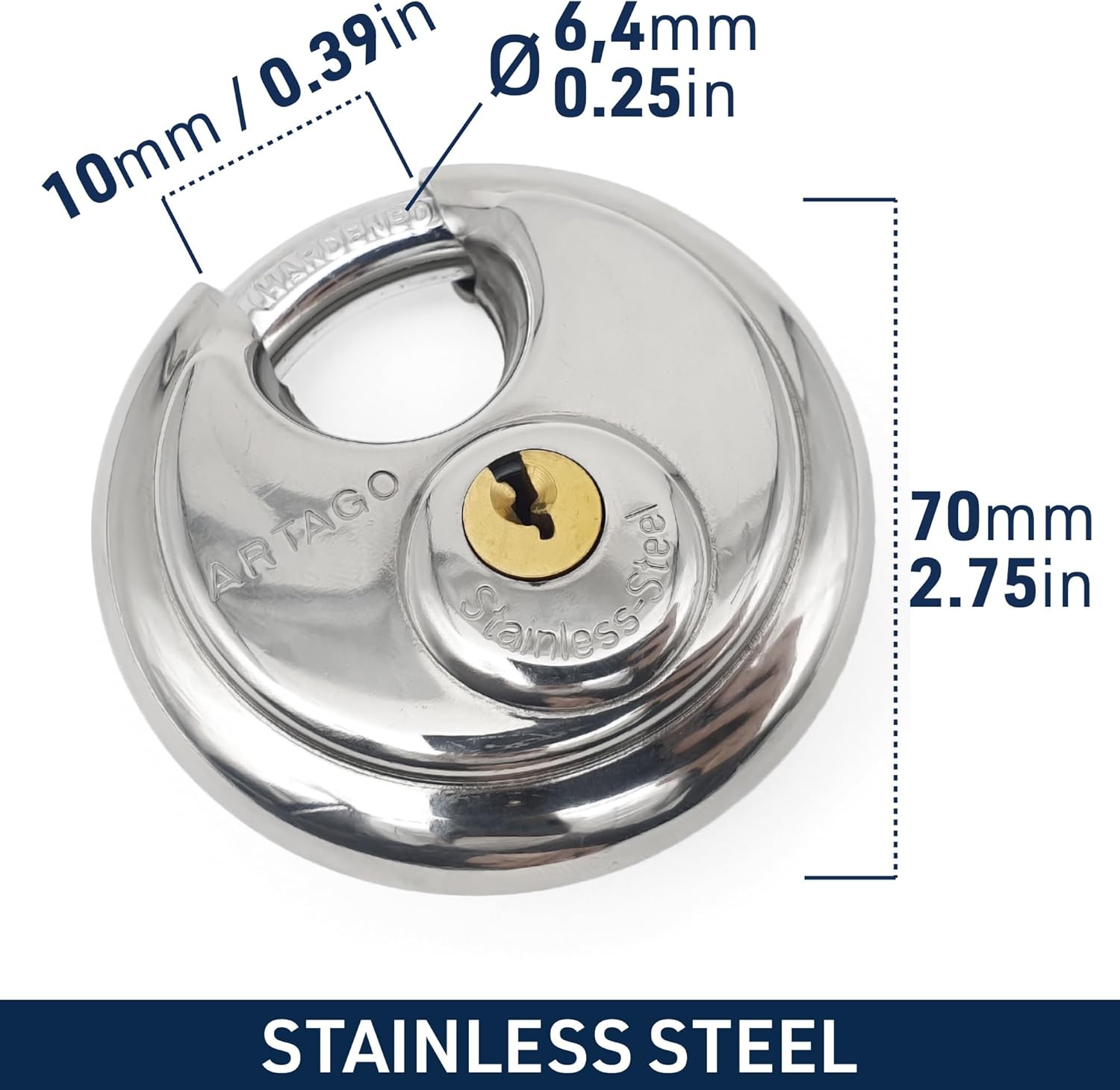Urban A-CD Circular Security Padlock, Hardened Steel Bow, Universal for Garage, Containers, Shutters, Doors, Gates, Lock with Two Keys, Made in Europe