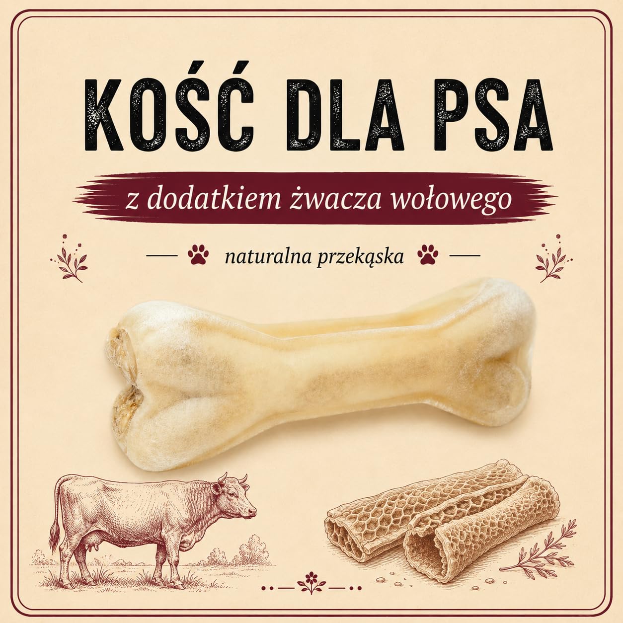 5 pièces Os pour chien 17 cm en cuir de vache - Teether naturel avec rumen, soutient des dents propres et des gencives saines, Sans conservateur, Fabriqué dans l'UE