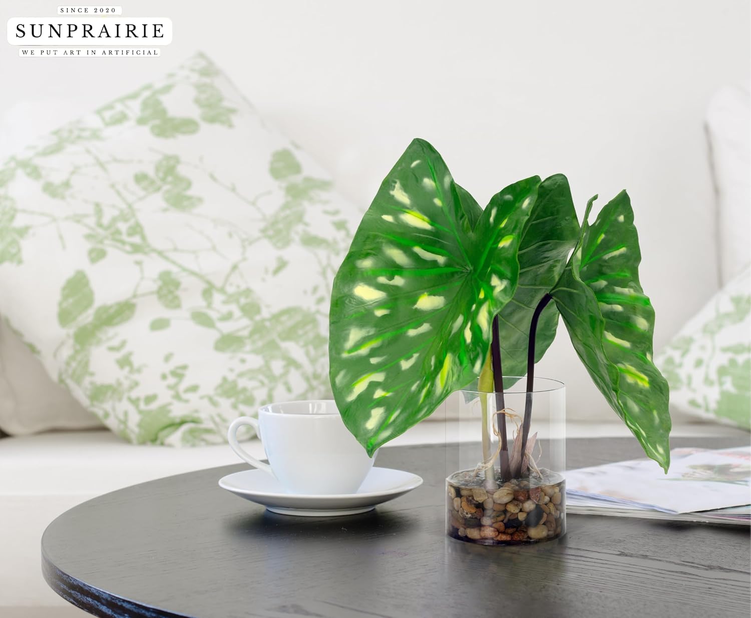 SUNPRAIRIE Tropical Artificial Plant in Clear Pot with Artificial Water, Wide Arrowhead Leaves. Faux Plants Indoor and Outdoor - Image 9