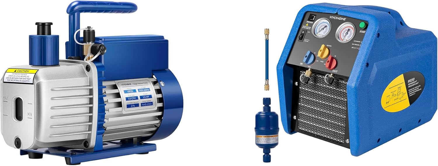 Bomba de vacío VIVOHOME 1/4 HP 3.5 CFM 110V con máquina recuperadora de refrigerante