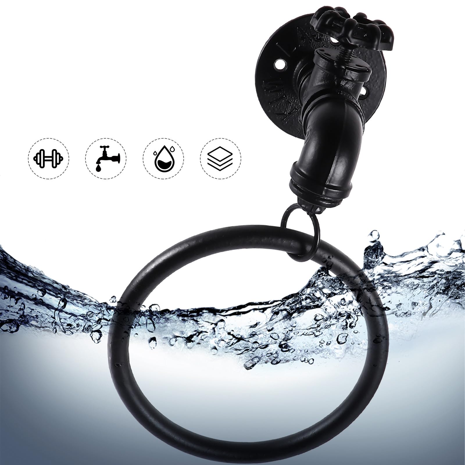 Rustikaler Handtuchring Schwarz aus Metall, für Wasserhahn