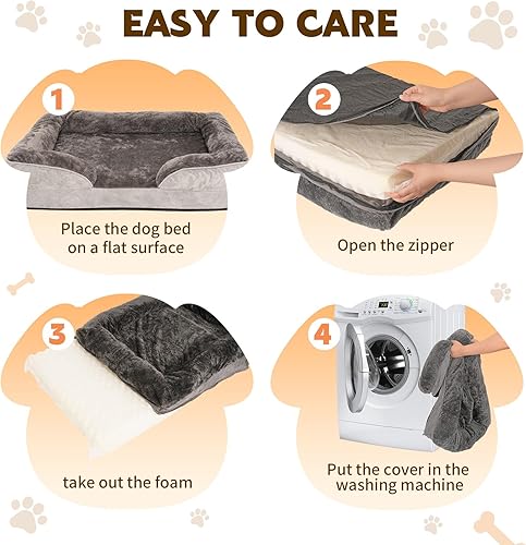 Miniatura 8 de Cama para perros medianos a grandes, sofá impermeable con funda extraíble lavable y jaula de huevos, cama cómoda de espuma con cremallera,