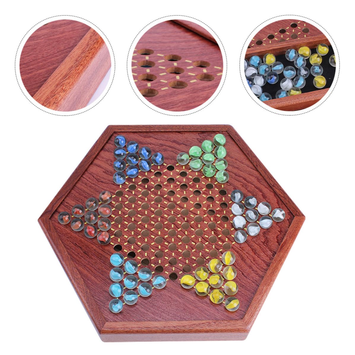 Gioco di Dama Cinese in Legno con Cassetti Esagonale | Scacchi e Dama in Legno, Tavola Esagonale con Cassetti Porta-biglie, per Intrattenimento Familiare
