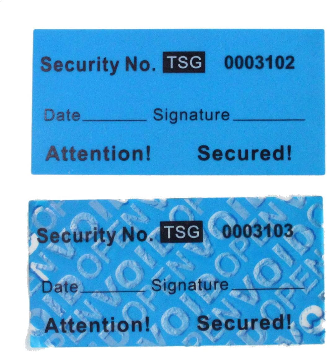 100pcs Non Transfer Tamper Resistant Security Warranty Void Stickers/Labels/Seals (1 x 2 Inches, Unique Serial Numbers, Blue)