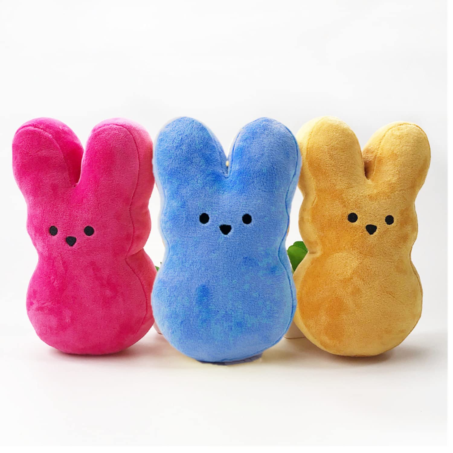 XIAOHONG 3 Pack Easter Bunny Doll 6" Cute Animal Star Carrot Peeps Bunny Plush Toys, Kawaii Rabbit Stuffed Animal Bunny Plushies Easter Decorations Party Supplies Gift for Kids (Pink+Blue+Orange)