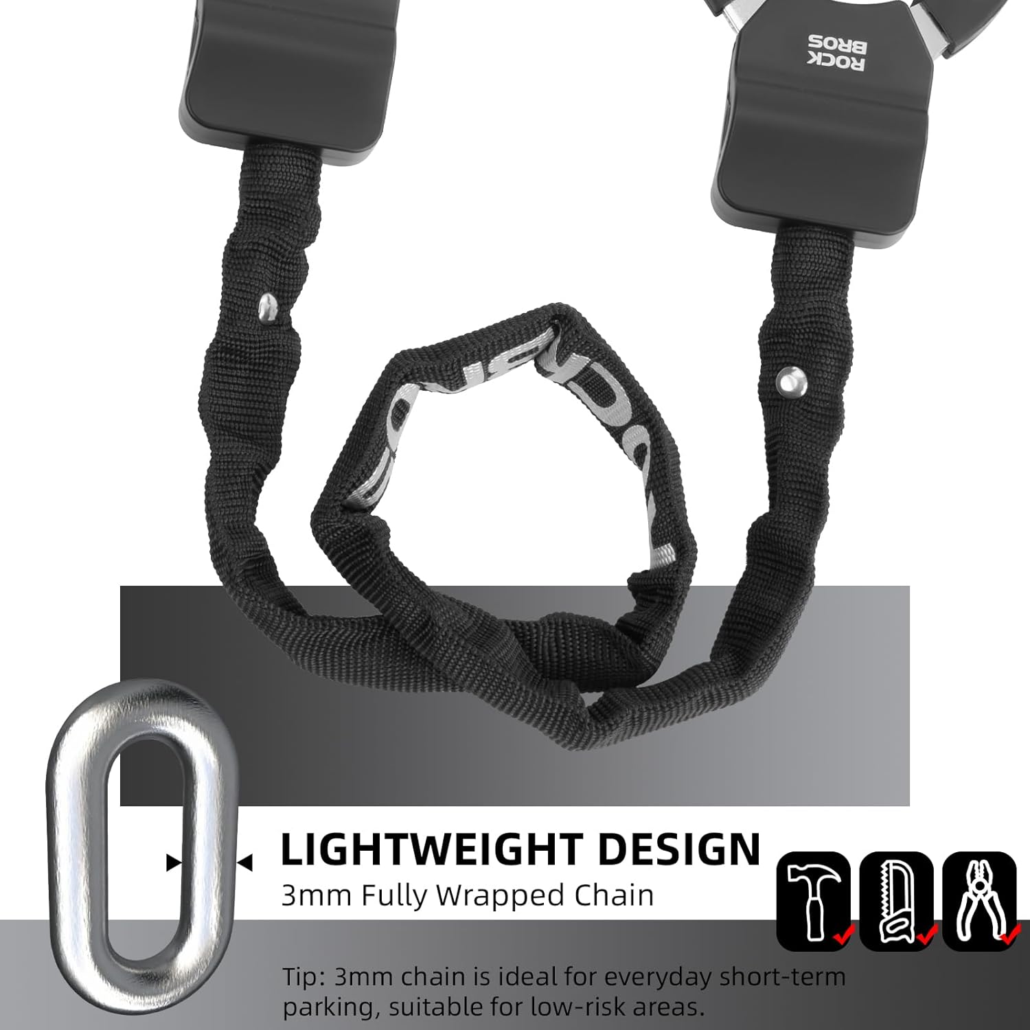ROCKBROS Bike Lock Scooter Lock 23.4-Inch Heavy Duty Anti-Theft Chain Lock with Key E-Bikes Accessories