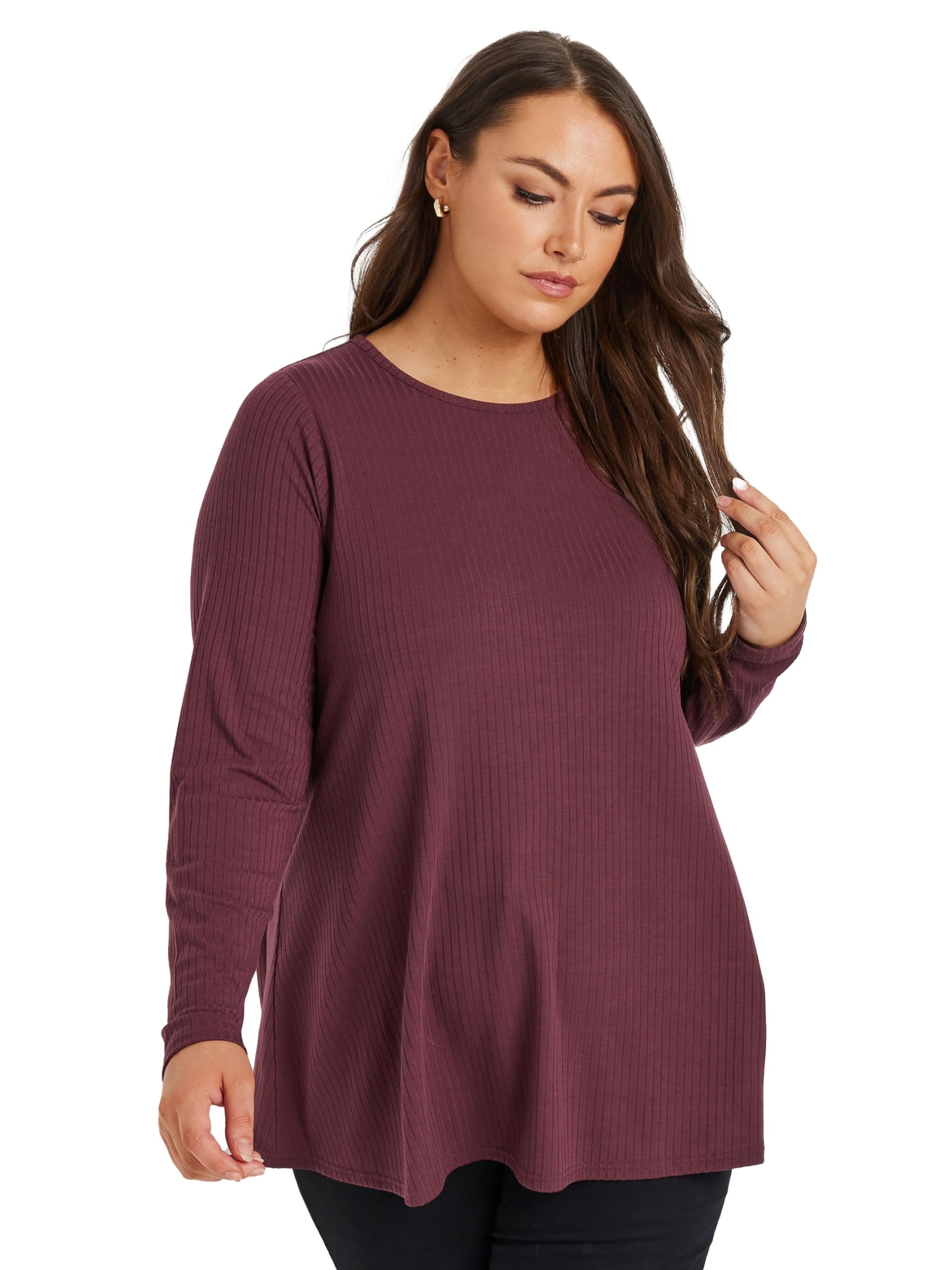 Yours Women's Purple Ribbed Swing T-Shirt In Size 26-28