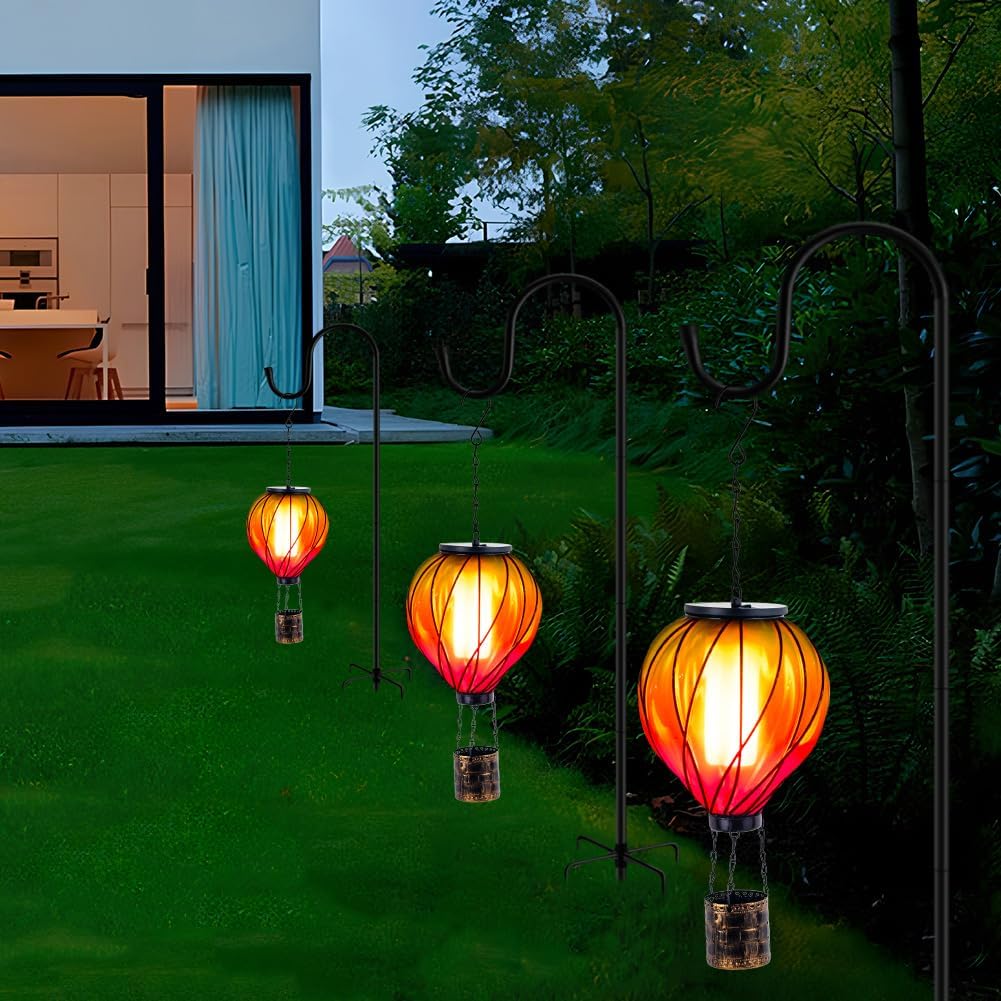 Colorful Solar Hot Air Balloon Lantern with Flame Flickering, Outdoor Waterproof Hanging Light for Patio, Porch, Yard, Garden Decor