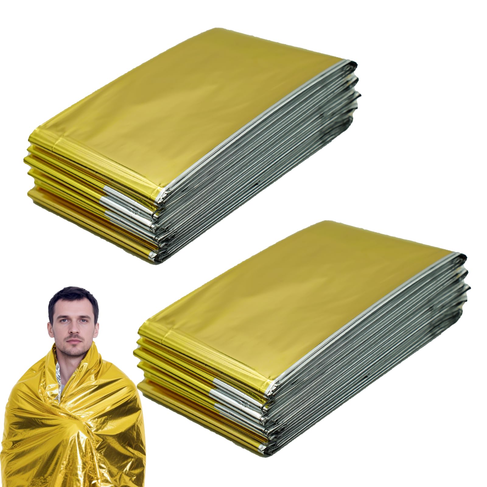 RLXMARTD 2 PCS Extra Large Size Emergency Foil Blanket,Rescue blankets, 210 x 160 cm,Survival Blankets for Marathon,Outdoor,Hiking, Survival or First Aid