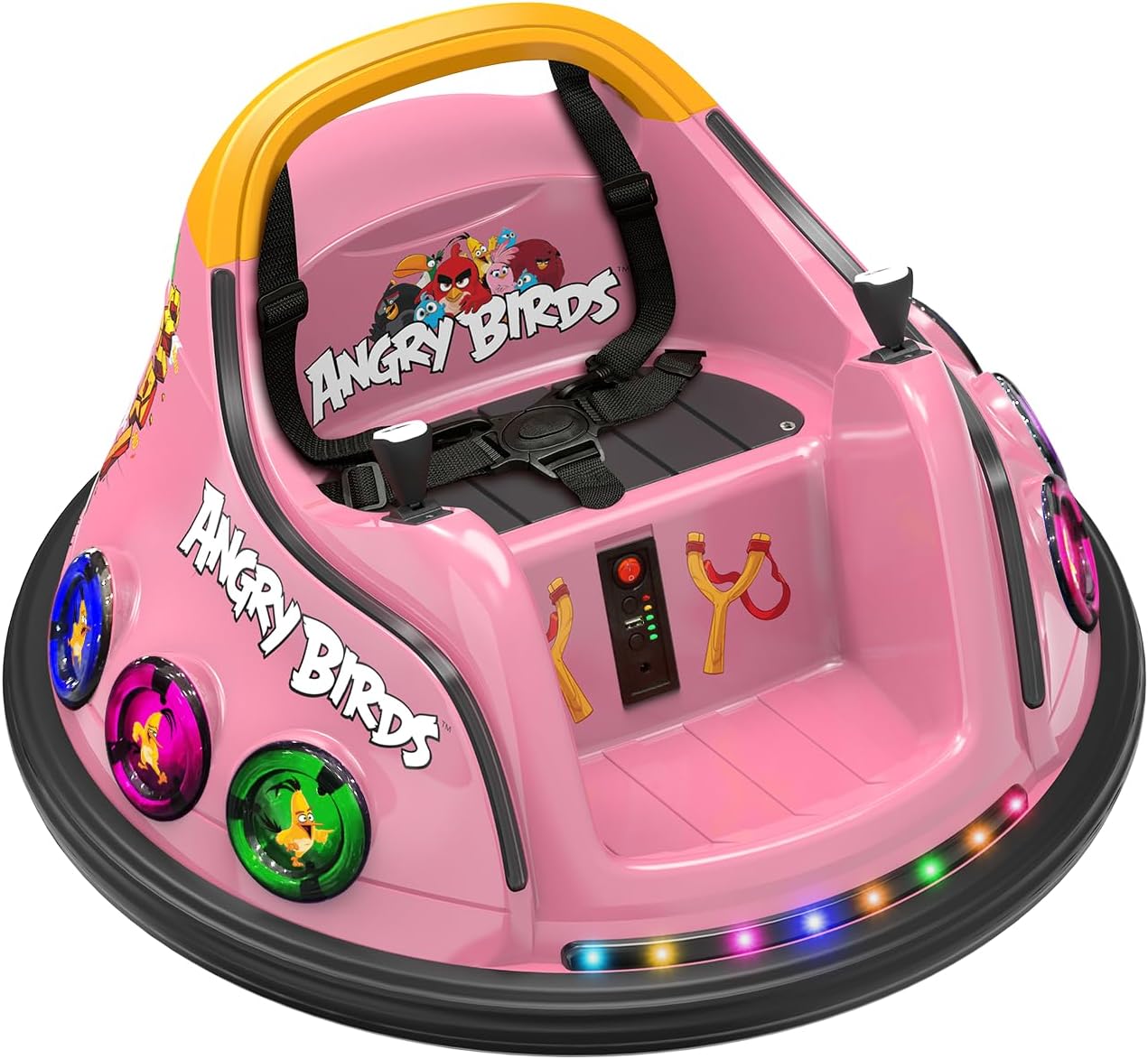 ANPABO 12V Toddler Bumper Car w/ 360° Spins, Remote Control, Rainbow Lights & Bluetooth, 5-Point Seat Belt, 3 Speeds, Bumper Car for Toddlers, Pink