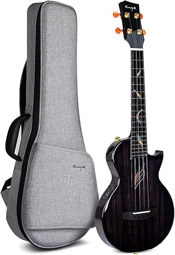 Miniatura 8 de Enya Taimane Moon Signature Ukelele Tenor All Solid Mahogany - Ukelele azul de 26 pulgadas con paquete de recolección AcousticPlus integrado con