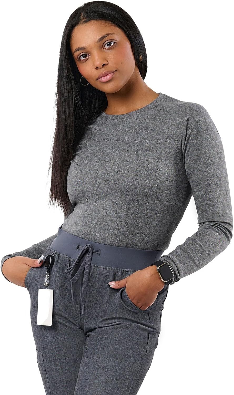 Peelz Kiki Long Sleeve Underscrub Top for Women - Soft, Stretchy, Seamless Fabric Scrubs for Layering & Comfort, Slim Fit