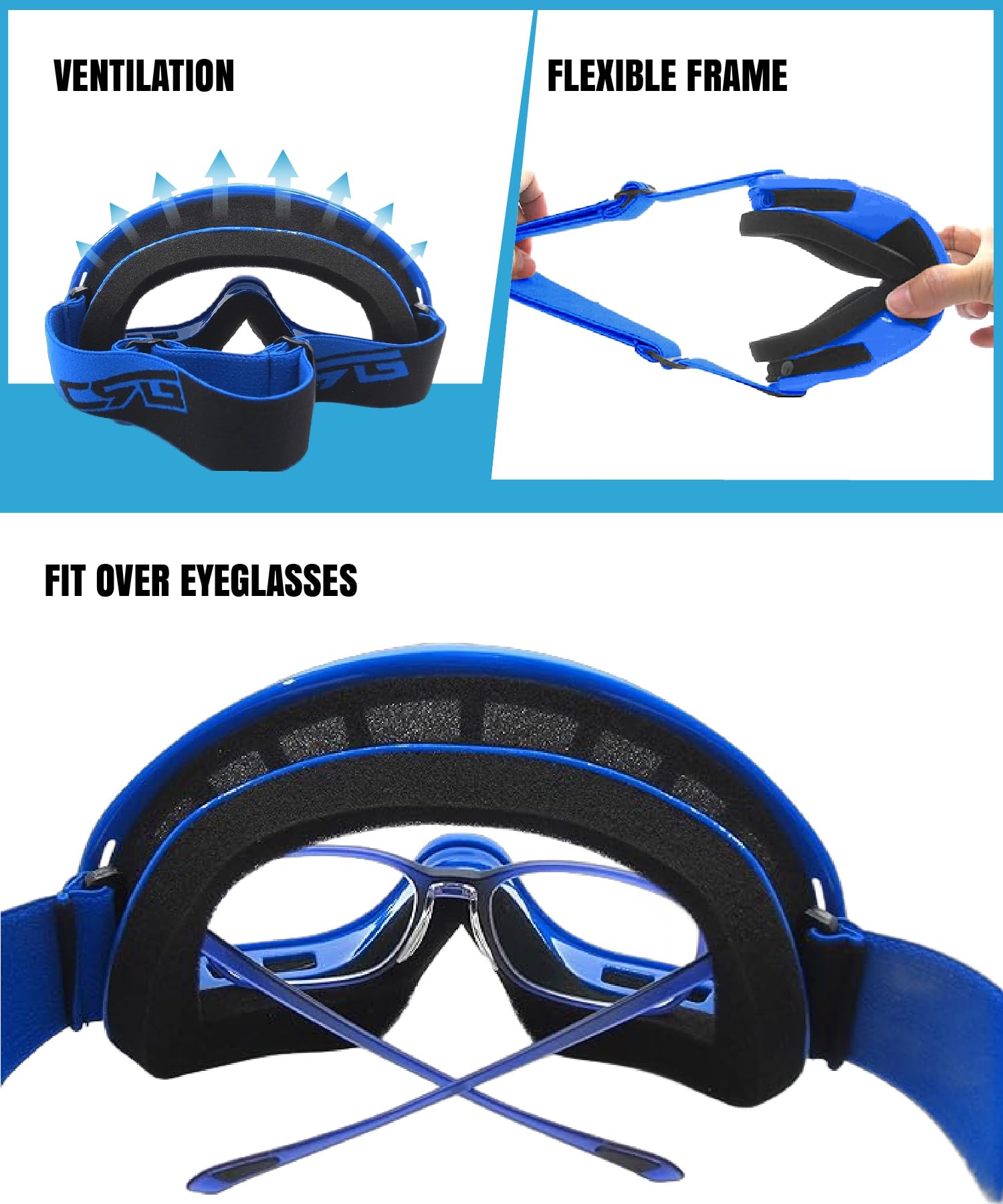 CRG Sports Motocross ATV Dirt Bike Off road racing gafas azul T815 – 3-3 T815 – 3-3 – Parent Multi-color lens blue frame