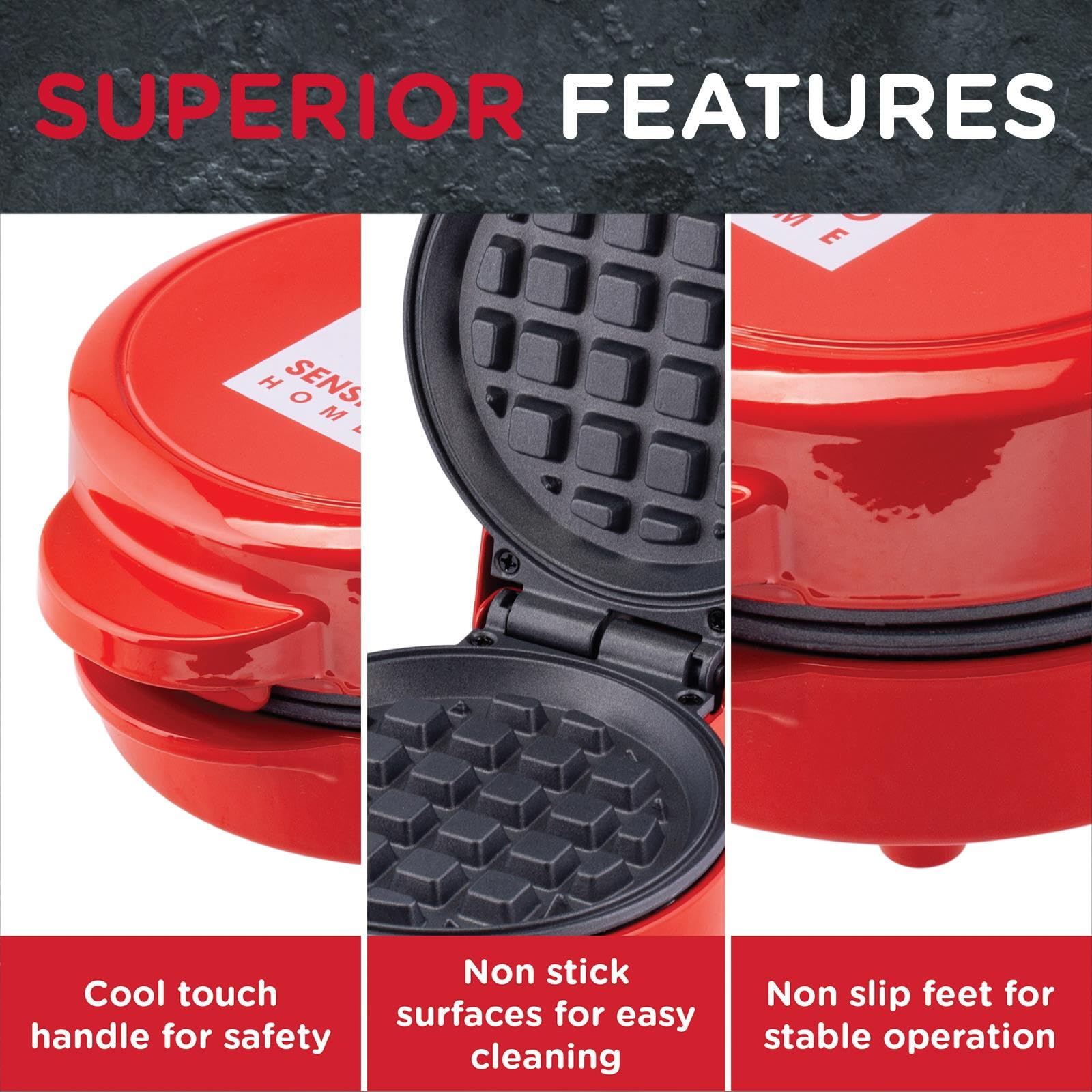 Red Mini Waffle Maker - Make Waffles Fast! -4 Red Mini Waffle Maker - Make Waffles Fast! -4