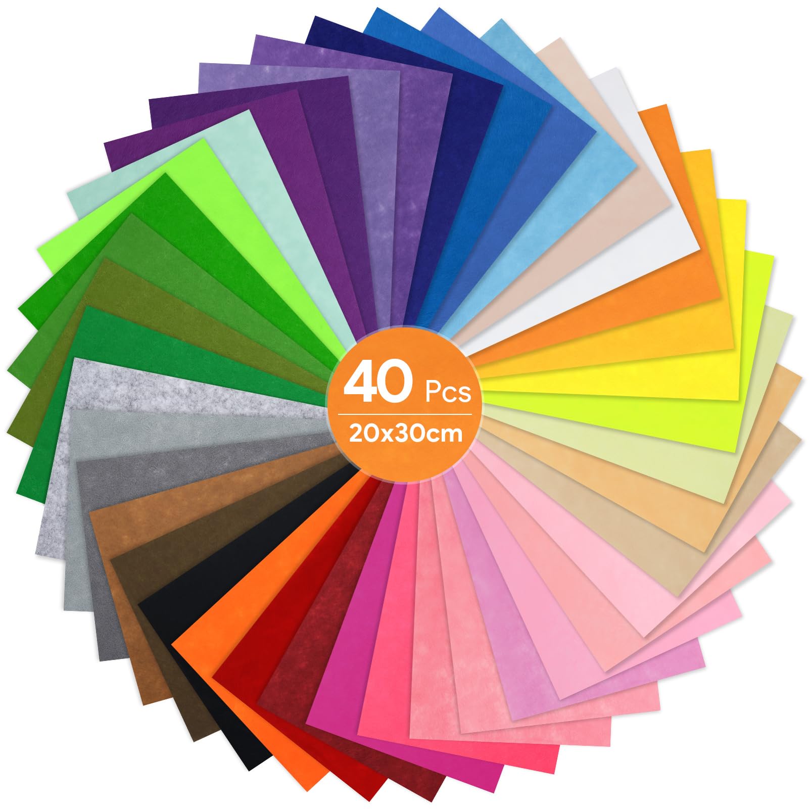 Catephe 40 Pcs 20 x 30 cm Felt Fabric Sheets, 40 Assorted Colors Craft Felt for Sewing DIY Art Craft