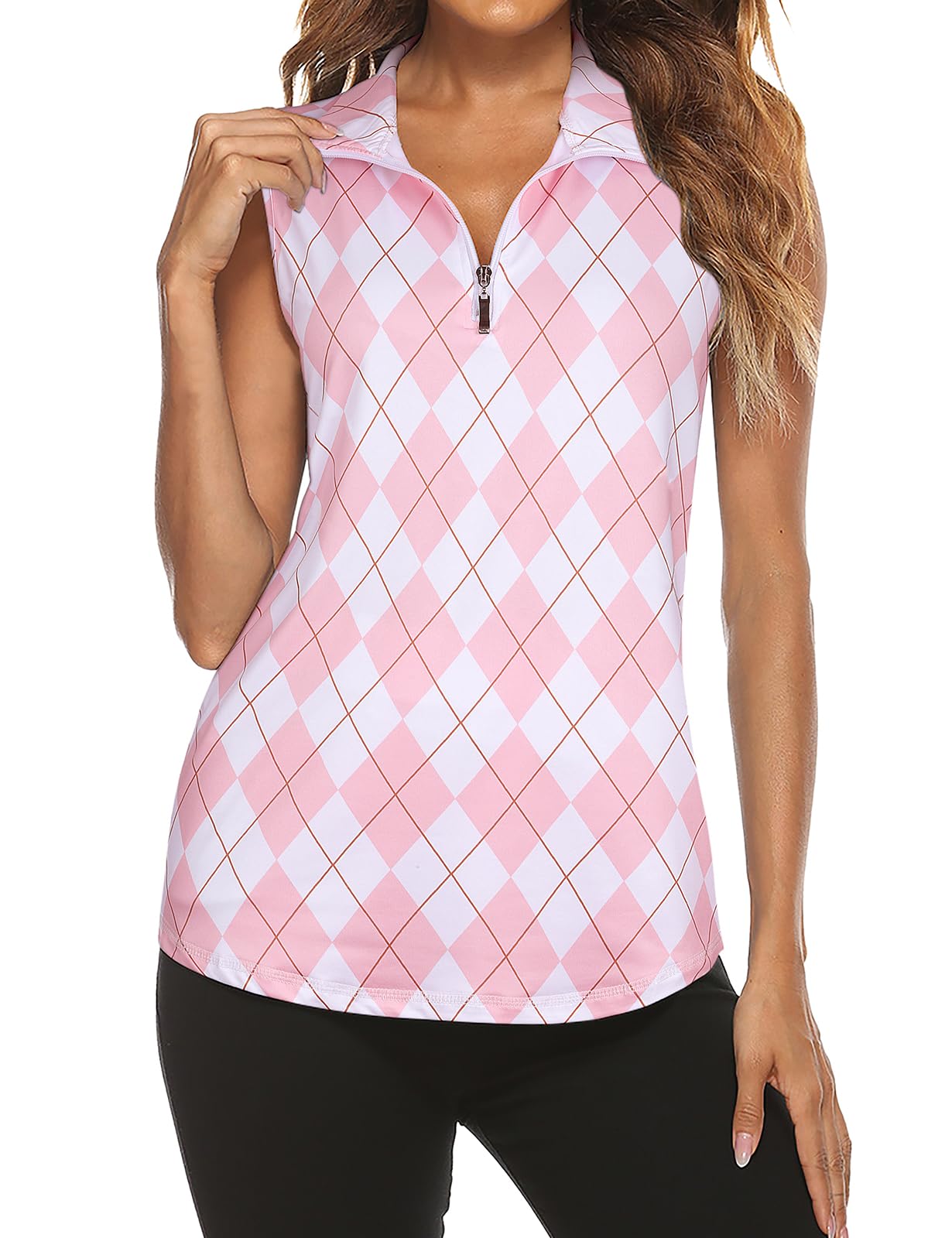 Tanst Sky Women's Sleeveless Golf Polo Shirts Quarter Zip Workout Tank Top Moisture Wicking Clothes