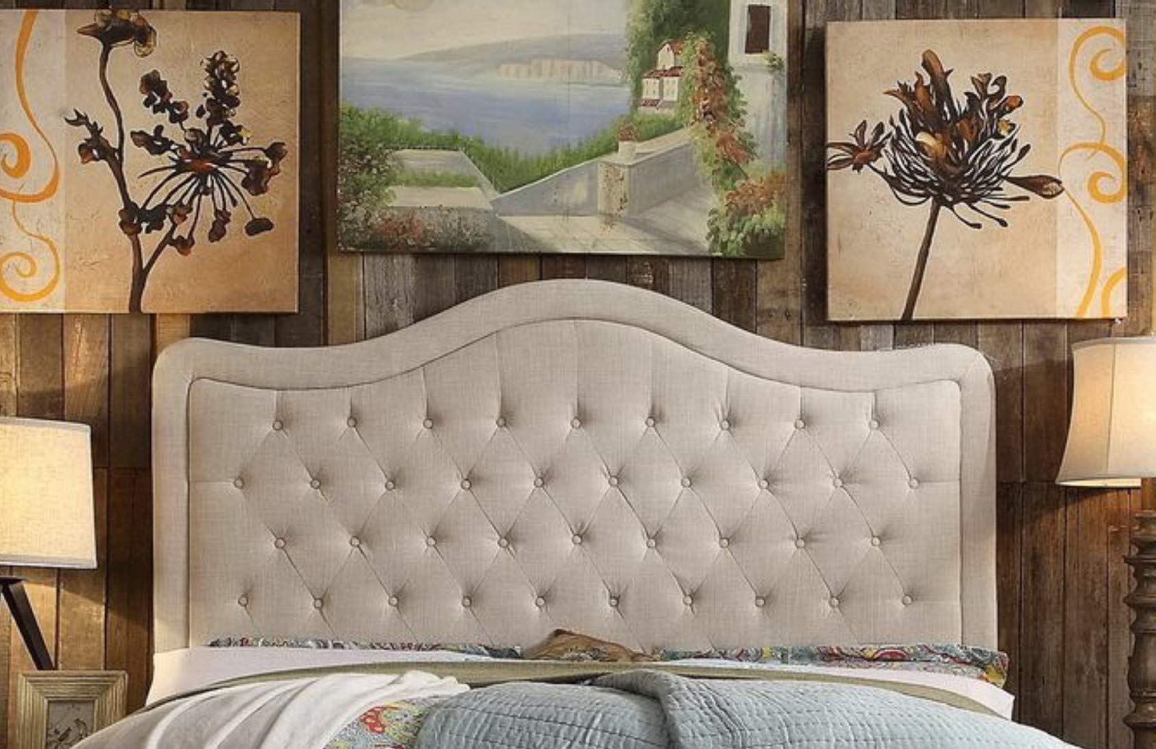 Spring Well,Dewsbury Alton Linen turin Fabric Upholstered Headboard 26'' Height in Sizes 3ft 4ft 4ft6 5ft 6ft (Beige, 5ft)