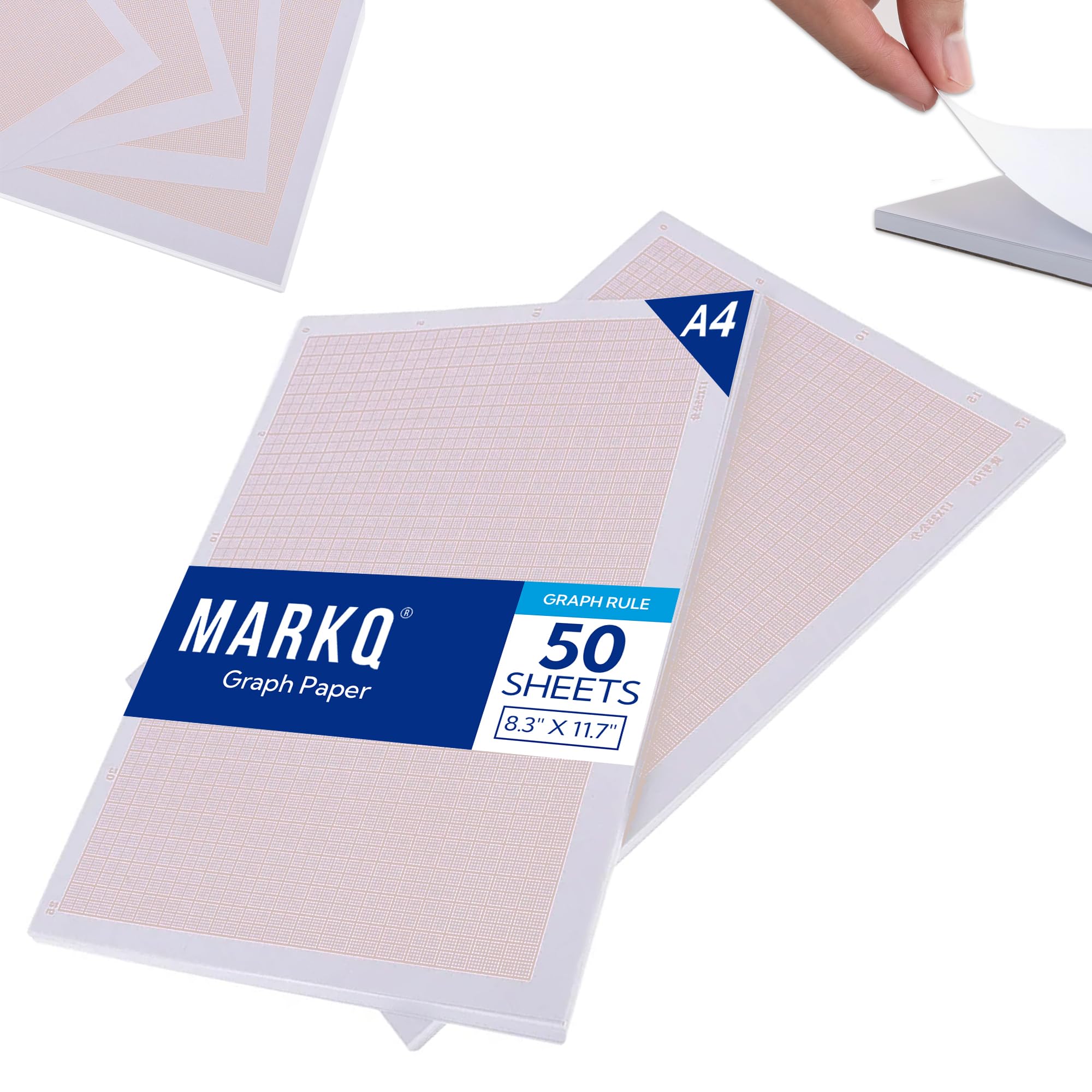 MARKQ Graph Paper Pad, A4, Squared Grid Paper book for Mathematics, Science, Engineers, Drawing, School Supplies, 50 Sheets