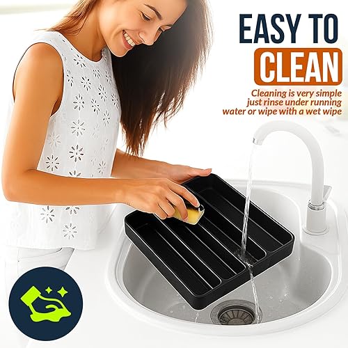 Miniatura 6 de Organizador de cubiertos, bandeja de utensilios ajustable y expandible para almacenamiento de cubiertos de cocina, cucharas, tenedores, cuchillos,