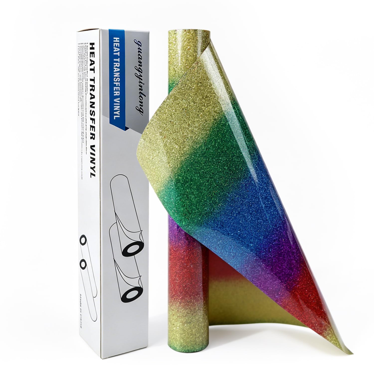 guangyintong Rainbow Glitter Heat Transfer Vinyl Rolls 12" x 8ft