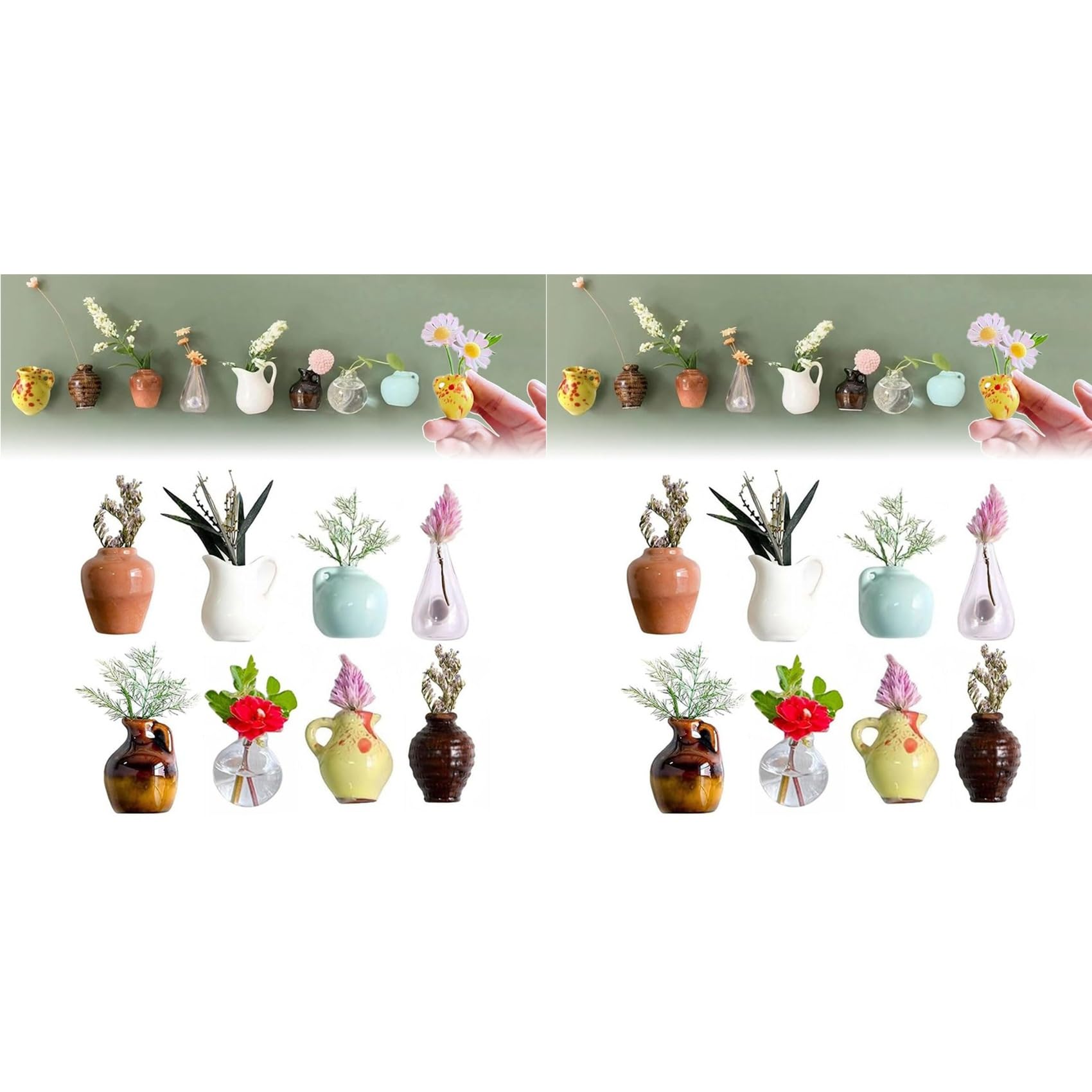 Hndhbfgrt 16PCS Vase Magnets for Fridges, Mini Ceramic Vase Refrigerator Magnets, 3D Flower Vase Cute Plant Vase Fridge Magnet