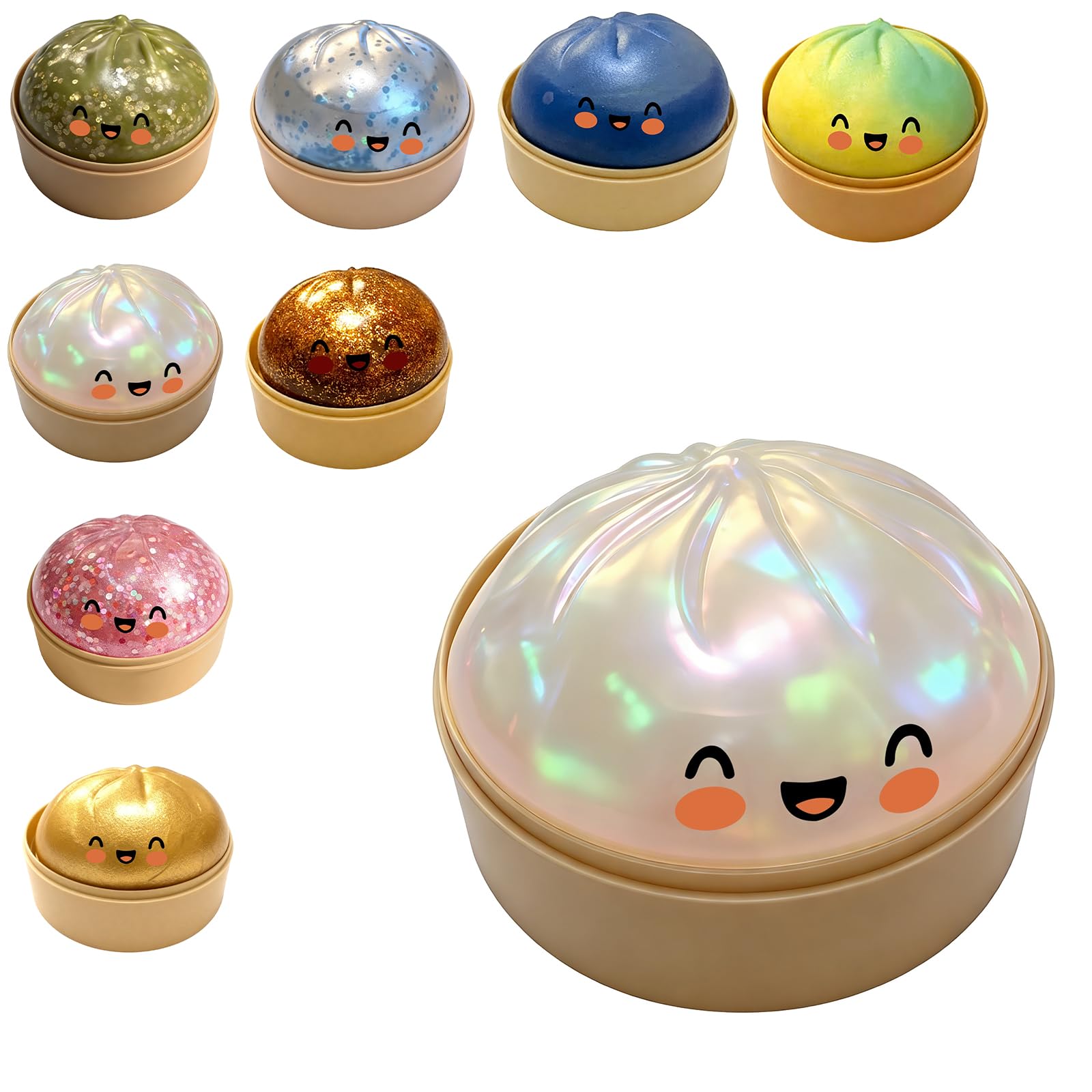 Dumpling Squishies, Mystery Glitter Dumpling Squishies Box, Colorful Dumplings Stress Balls Fidget Sensory Toy, Soft Squeeze Decompression Dough for Anxiety Relief Fidget, Easter Basket Stuffers (H)