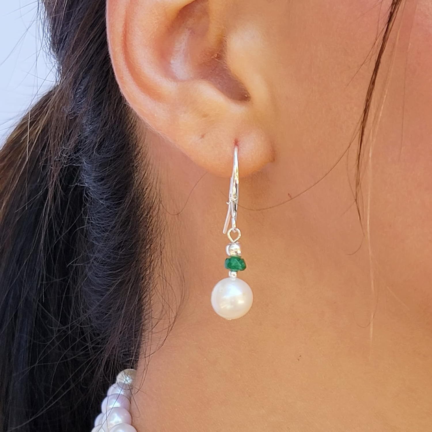 Real stone and freshwater pearl drop earrings with solid 925 sterling silver and gold dangle birthstone jewelry gift for her uniquelan jewelry