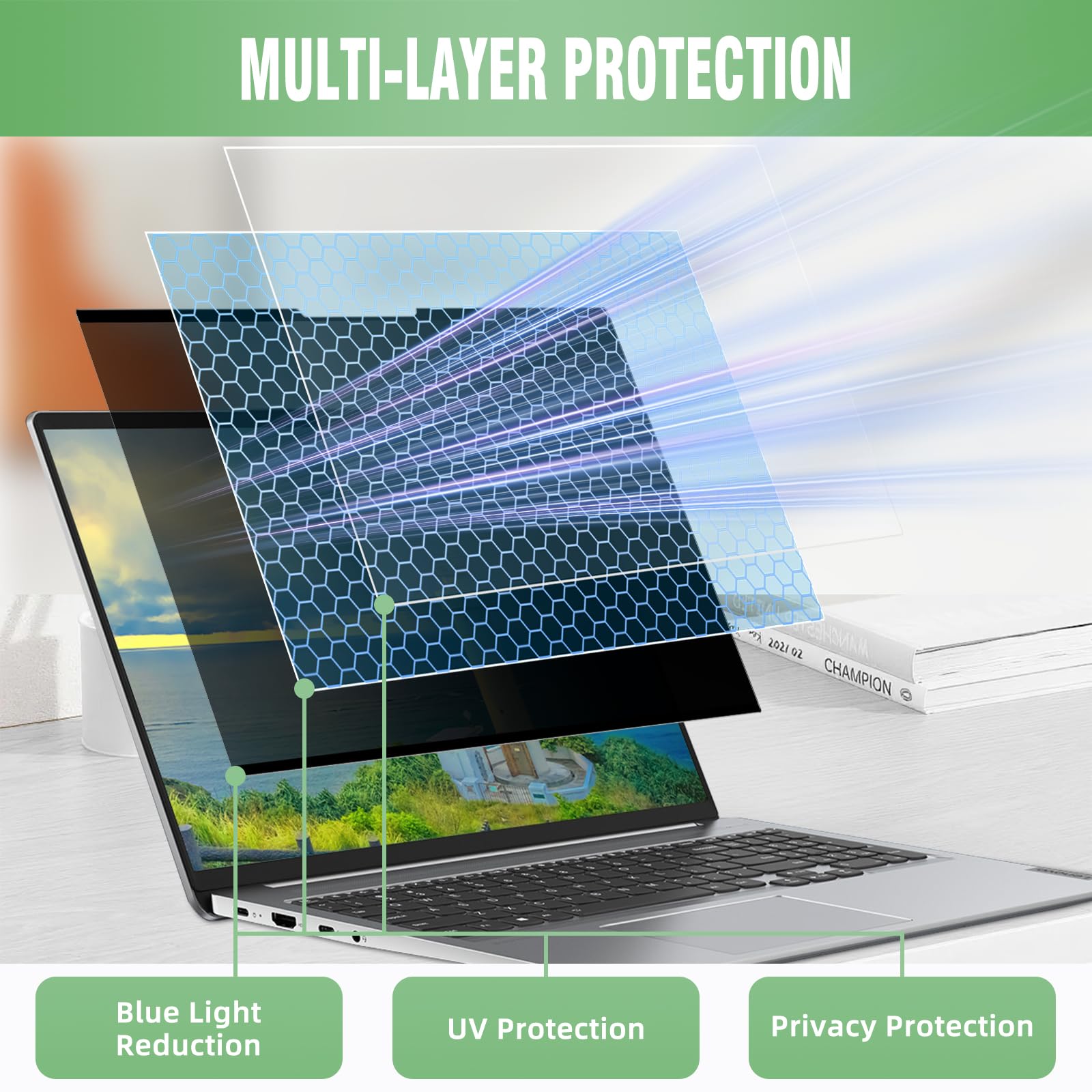 Filtro de privacidad magnético para portátil 15,6 Pulgadas 16:9, Privacy Pantalla Protector extraíble, Filtro de Pantalla antiluz Azul y antirreflejos para HP/DELL/Acer/ASUS/Thinkpad/Envy/XPS