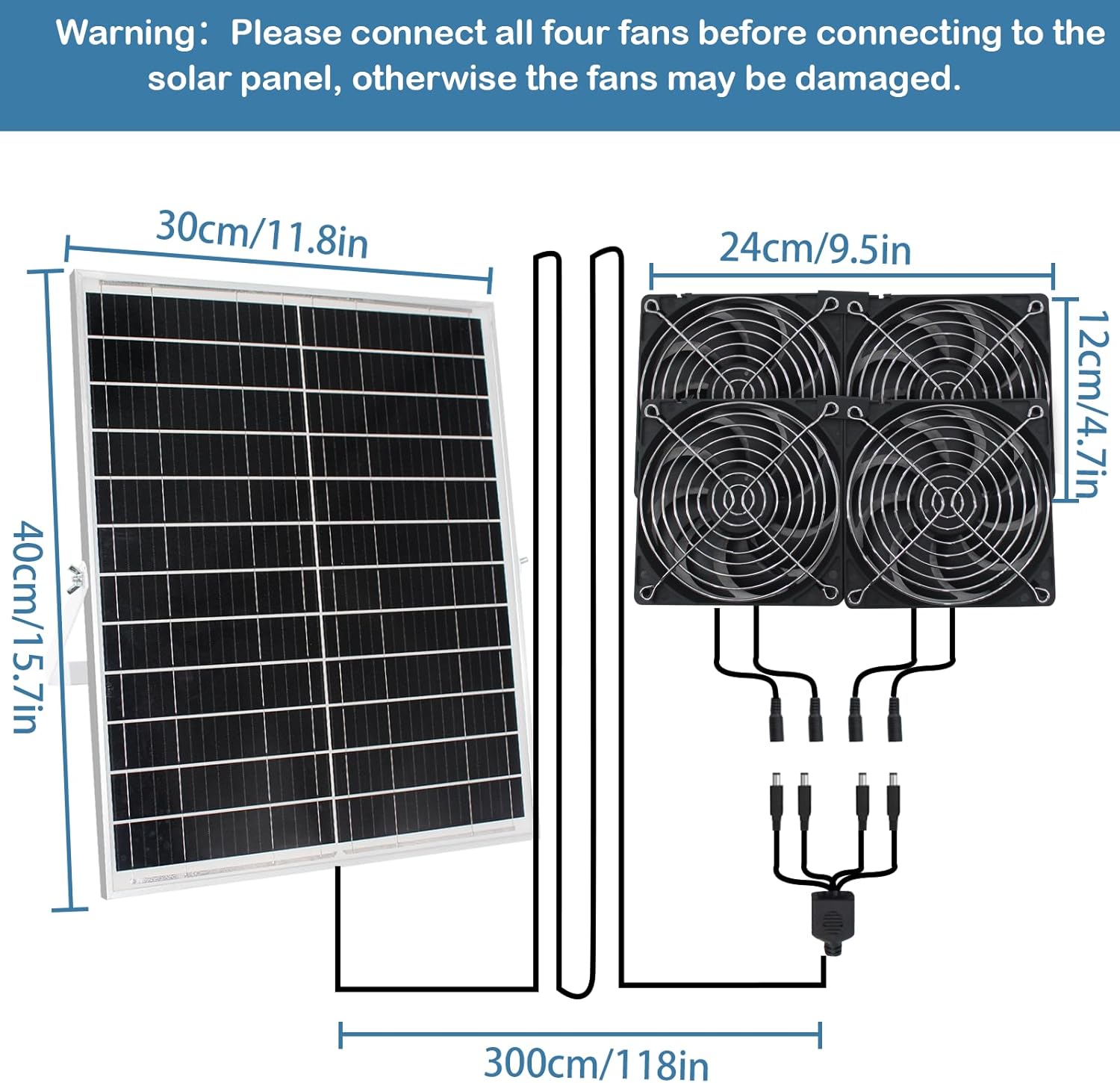20W Solar Powered Exhaust Fan with 4 Waterproof Fans 5-inch for Outside Backyard Chicken Coops, Greenhouses, Doghouse Air Circulation with 11.5 FT On/Off Switch Cord