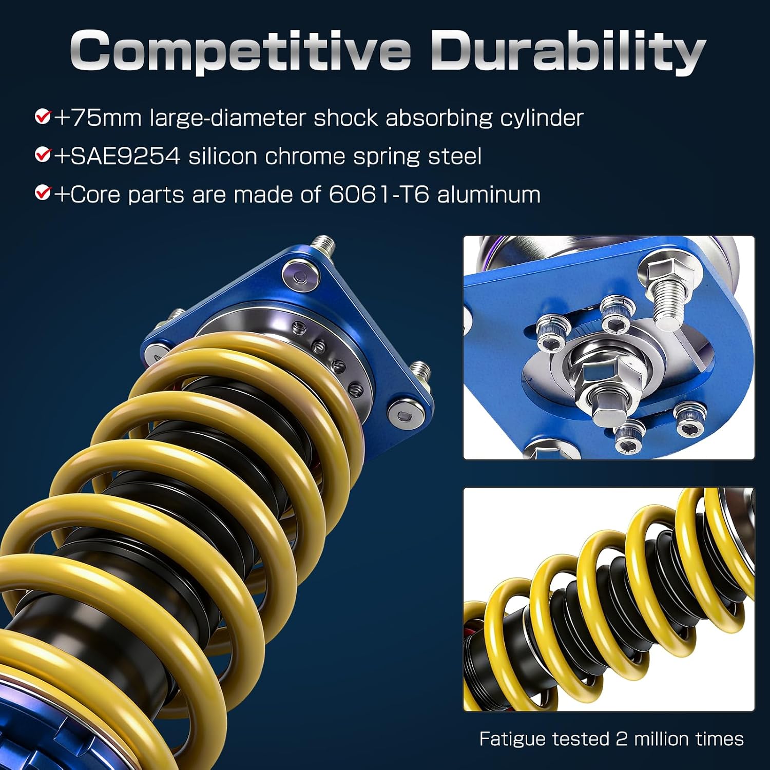 Upgrade Adjustable Coilovers Compatible with Ford Mustang 1994-2004 High-Strength Coil Spring Absorber Struts Suspension Lowering Kit Blue