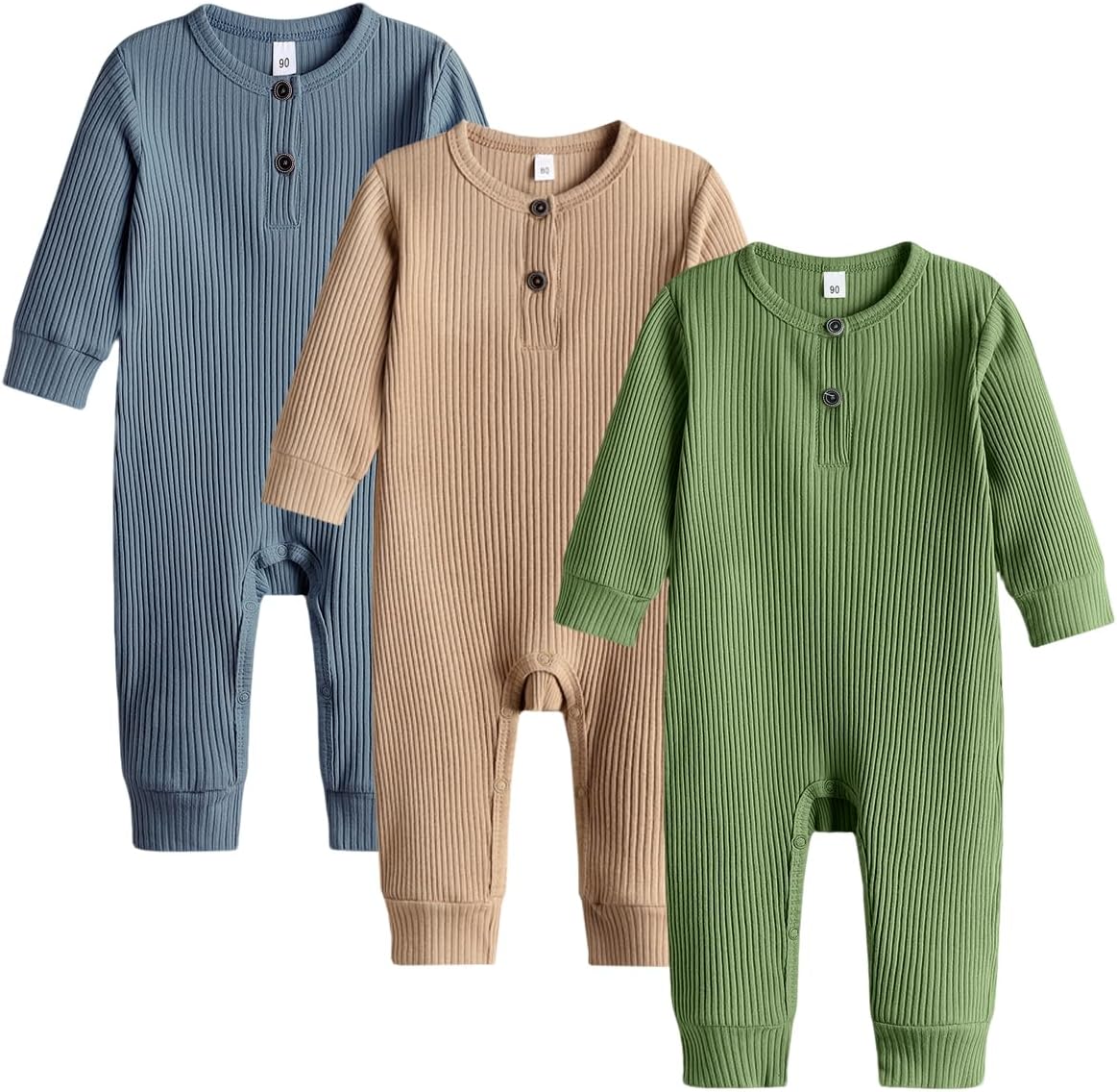 Baby Boy Girl 2/3 Pack Solid Romper Ribbed Short/Long Sleeve Bodysuit Jumpsuit Infant Knitted Outfits Clothes