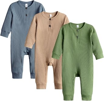 Bafeicao Baby Boy Girl 2/3 Pack Solid Romper Ribbed Short/Long Sleeve