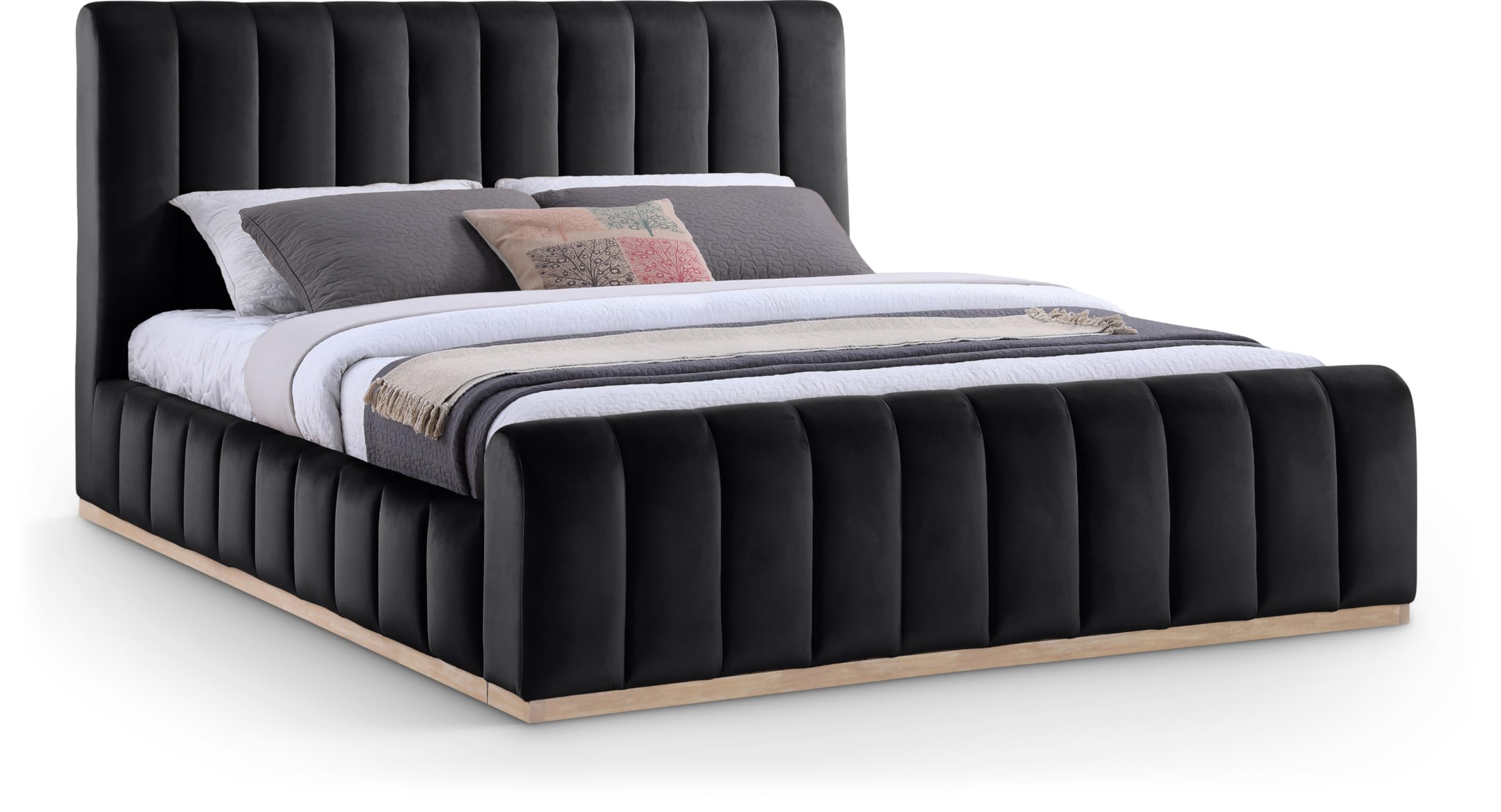 Meridian Furniture AmaraBlack-K Collection Modern | Contemporary King Bed, Ultra Luxe Black 460 GSM Velvet, Natural Finish, Solid Wood Base and Inner