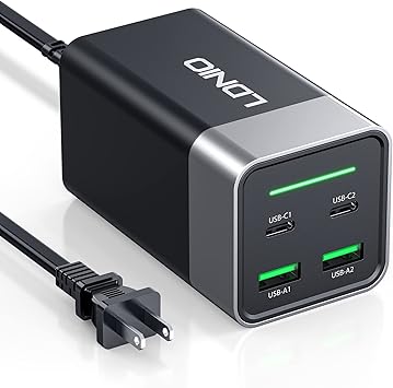 120W USB C Charger, LDNIO 4 Ports GaN III Fast Desktop Charger with 2 USB-C +2 USB-A, PD 100W Power Adapter for MacBook Pro/Air, iPad, iPhone 14/14 Pro Max/14 Plus, Galaxy 22/21, Steam Deck and More